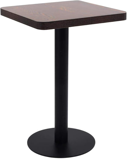 Dark Brown Bistro Table 19.7x19.7 Inch MDF Top Steel Base Compact Dining Table for 2