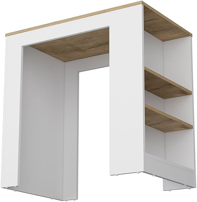 Modern Dining Table Kitchen Island Counter Height Table Top with 3-Side Shelf, Sturdy Stable Console for Living Room Decor Luxury Easy Clean Surface,White