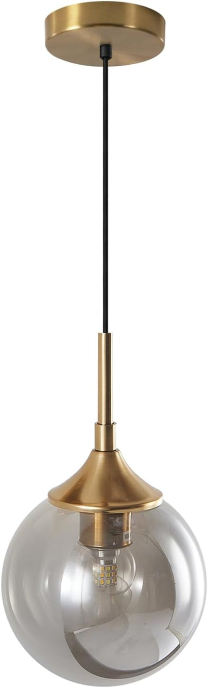 KCO Lighting Modern 1-Light Globe Pendant Light Mid Century Large Single Smoke Glass Hanging Light Brushed Brass Adjustable Pendant Light Fixture for Living Room Kitchen Island
