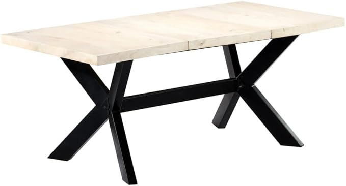Modern Rectangular Dining Table Solid Mango Wood Bleached White Black Legs 70.9x35.4x29.5 in Seats 6 Modern Dining Room Kitchen Furniture