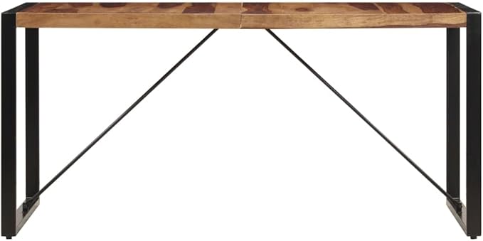 Solid Acacia Wood Dining Table, Brown and Black, 55.1 x 27.6 Inch, Industrial Style Kitchen Dinner Table for 4-6 People, Polished Finish