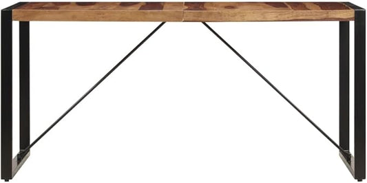 Industrial Dining Table 55.1" Solid Acacia Wood Top Rectangular Kitchen & Dining Room Table Seats 6 Durable Powder-Coated Legs for Living Room Loft Apartment