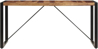 Brown Rectangle Dining Table 55.1 x 27.6 x 29.5 in Solid Acacia Wood Top Industrial Style Kitchen Dining Room Set Seats 6 for Small Spaces Modernes Design
