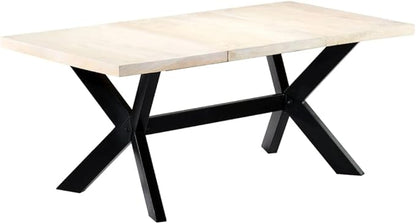 Modern Rectangular Dining Table with Bleached Mango Wood Top and Black Steel Frame Seating for 6 Indoor Dining Room Use