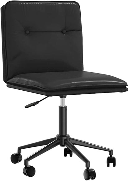 Set of 2 Black Adjustable Dining Chairs Faux Leather with Matte Metal Legs 31.9-35 in Height Modern Accent Seating for Dining Room Living Room Kitchen