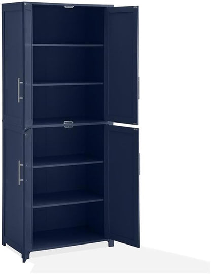 Pemberly Row Traditional Wood Kitchen Storage Pantry, Navy Finish, MDF and Birch Veneer, 67" H x 28" W x 15" D, Adjustable Shelves, Shaker-Style Doors, Brushed Nickel Hardware, Home and Kitchen