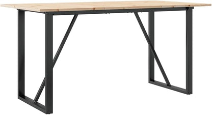 Rustic 6-Seater Large Dining Table 55.1x31.5x29.5 in Solid Pine Wood Kitchen Table with Sturdy Steel Legs, Brown Rectangular Dinner Table for Dining Room Family Meals