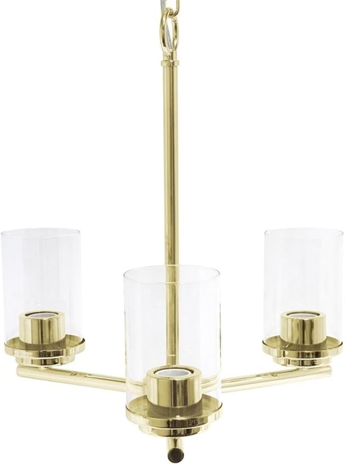Elegant Designs PT1018-GLD 15" Traditional Vintage Modern Industrial 3-Light Metal and Clear Glass Kitchen Island Foyer Hallway Living Room Den Dining Room Hanging Pendant Chandelier, Gold