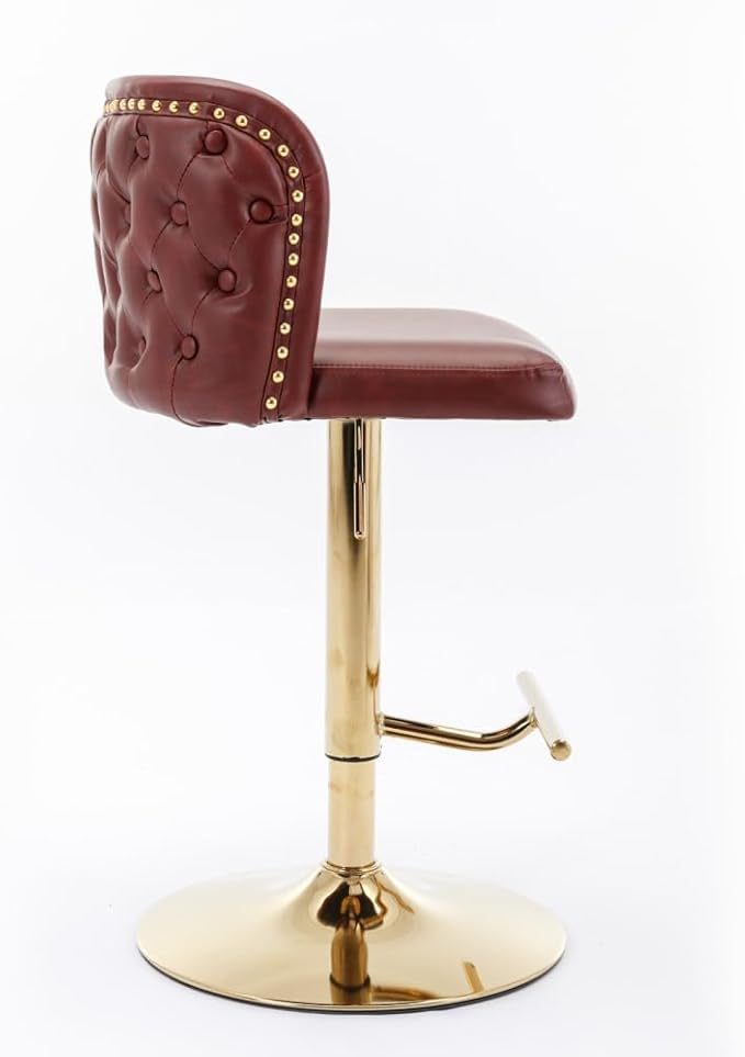 Modern Swivel Bar Stool with Adjustable Height and Tufted Backrest – PU Upholstered Dining Chair for Kitchen Island and Home Pub (Burgundy + PU Leather + Foam)