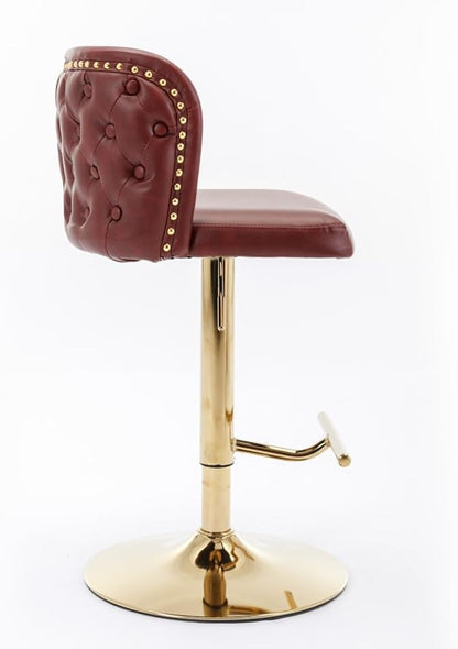 Modern Swivel Bar Stool with Adjustable Height and Tufted Backrest – PU Upholstered Dining Chair for Kitchen Island and Home Pub (Burgundy + PU Leather + Foam)