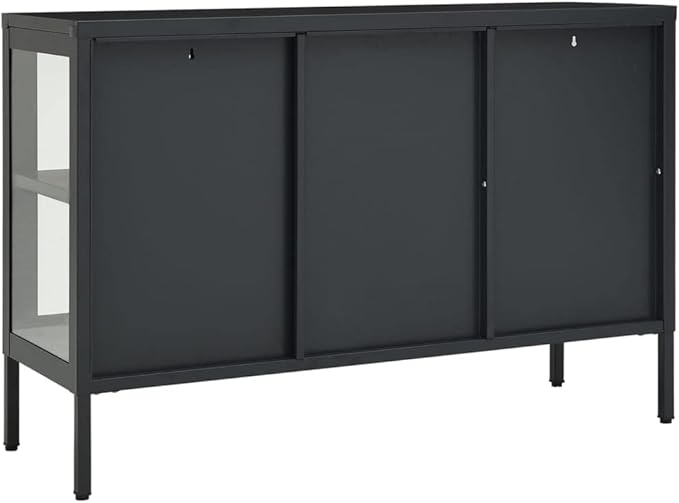 Anthracite Sideboard, Powder-Coated Steel, Tempered Glass Doors, 13.8x41.3x27.6 in. Modern Storage Cabinet for Living Room, Dining Room, Home Office Kitchen Furniture