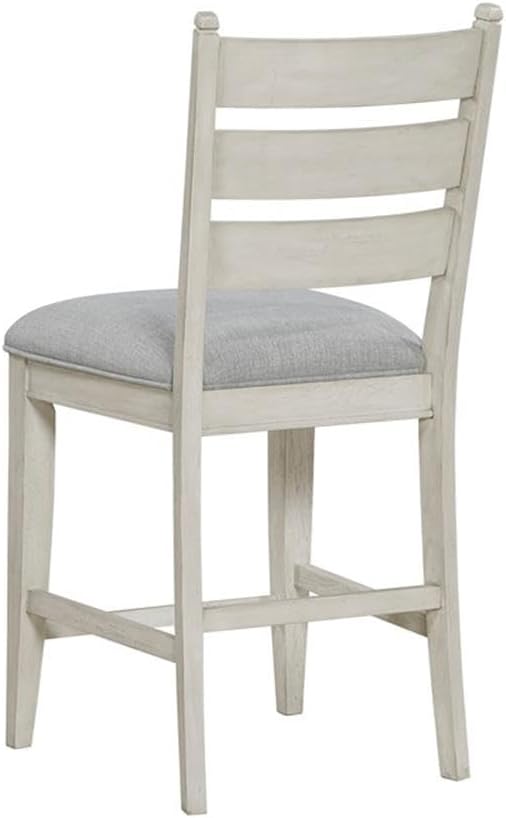 Pemberly Row Counter Height Chairs - Set of 2, Gray Upholstered Textured Seats, Weathered White Solid Wood Frame, Rustic Style for Kitchen Islands or Bar Areas, 250lb Capacity, 19x17.5x25 in