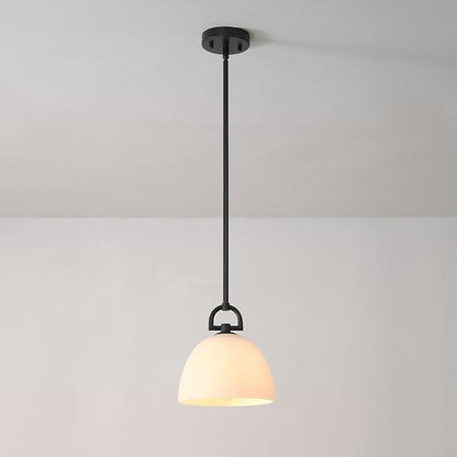 Globe Electric 1-Light Pendant Light, Matte Black, White Opal Glass Shade, Modern Transitional Ceiling Light for Kitchen, Dining, or Hallway