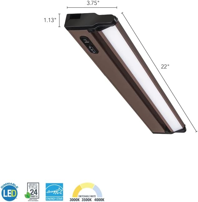 Juno UPLD 22IN SWW4 90CRI BZ M6 Swivel LED Undercabinet with 3000K/3500K/4000K CCT, 22 Inch, Bronze