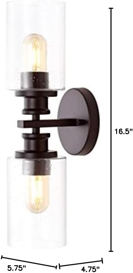 JONATHAN Y 16.5" Oil Rubbed Bronze 2-Light LED Wall Sconce, Modern Farmhouse Vanity Light with Seeded Glass Shade, Industrial Iron Fixture for Bathroom Mirror, LED Bulbs Included (JYL7577B)