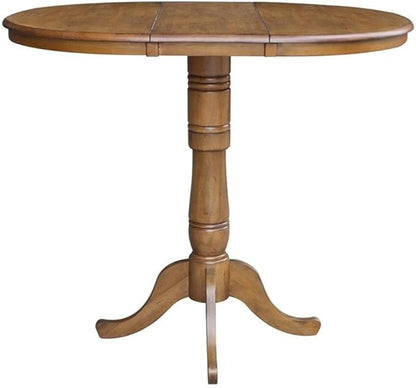 International Concepts 36" Round Top Pedestal Table with 12" Leaf-40.9" H-Dining, Counter, or Bar Height, Pecan