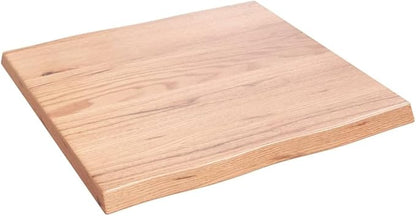 Solid Oak Square Live Edge Table Top 23.6x23.6x1.6 in Brown Varnished Wood Butcher Block Countertop for Dining Kitchen Desk Bar