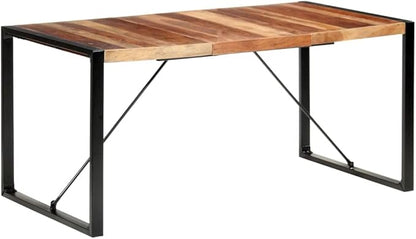 63 inch Dining Table Solid Acacia Wood Brown Rectangular Modern Industrial Style 6 Seater Easy Clean Kitchen & Dining Room Furniture