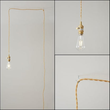 Plug in Pendant Light - Farmhouse Style Hanging Lamp Cord with Switch and Brass Fixtures - 15 ft
