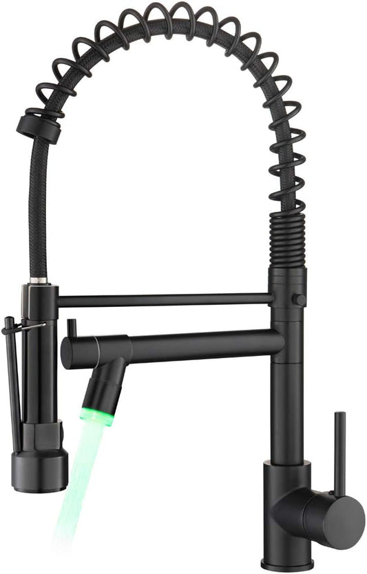 AIMADI Kitchen Faucet,Black Kitchen Faucet,Commercial Faucet with Sprayer Single Handle Single Hole Spring Kitchen Sink Faucet,Matte Black