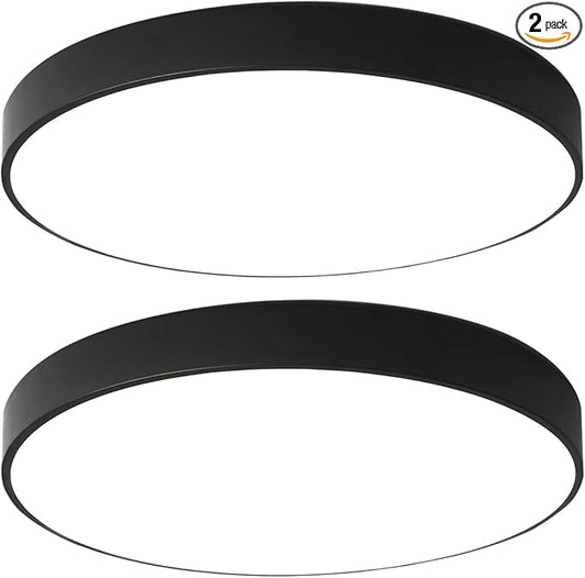 Ganeed 2-Pack Flush Mount LED Ceiling Light Fixture Black, 12 Inch Cool White Modern Ceiling Lamp 1440LM Low Profile Ceiling Light for Kitchen Bedroom Hallway Porch, 24W