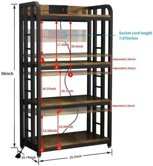 SIREDEEP Bakers Rack with Power Outlet ，4-Tier Kitchen Baker's Rack,Microwave Stand with Storage Suitable for Kitchen, Living Room, Dinning Room，Coffee Bar(Rustic Brown)