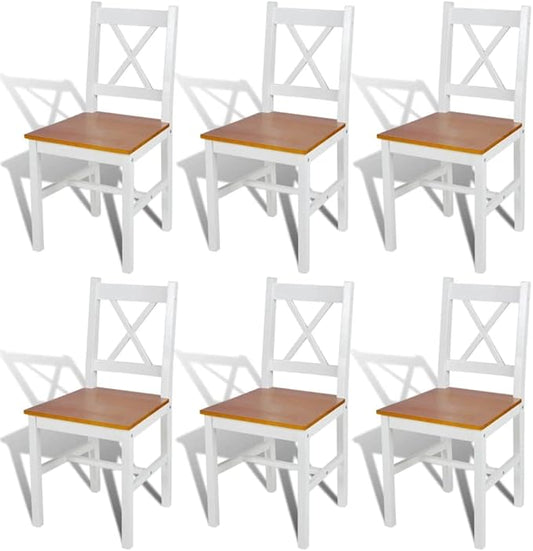 6-Piece White Pinewood Dining Chairs Set Farmhouse Kitchen Furniture with Ergonomic Design for Dining Room & Modern Home Decor
