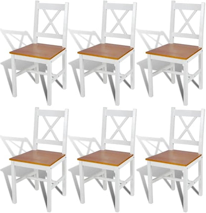 Pine Dining Chair Set of 6 White Natural Wood Modern Farmhouse Seats 17.9x16.3x33.7 in Solid Construction Ergonomic Kitchen Furniture for Dining Room