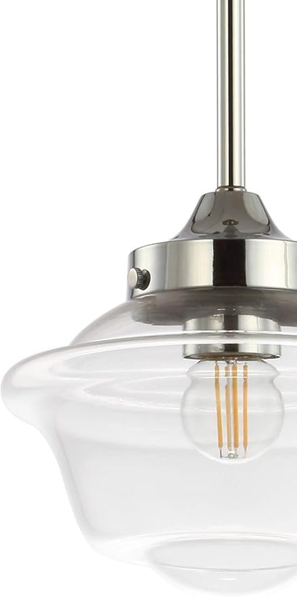 JONATHAN Y 7.25" Chrome Modern Schoolhouse LED Pendant Light Fixture, Adjustable Drop Metal Hanging Lamp with White Glass Shade for Kitchen Island, Dining Room, Foyer (JYL3516B)