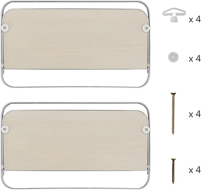 WELLAND Arlington Floating Shelves Set of 2 | Folding Display Wall Shelves | Walnut Grain Wooden Board & Metal Frame | 12" W x 5" D x 7" H | White (Upgraded)