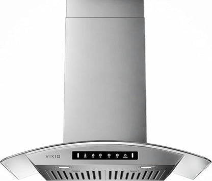 VIKIO HOME 36" Wall Mount Range Hood Tempered Glass 900 CFM, Kitchen Vent Stainless Steel with Gesture Sensing, Touch Control Switch Panel, Suitable for 7-9ft, Ducted, 3-Speed, Permanent Filter