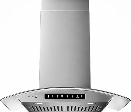VIKIO HOME 36" Wall Mount Range Hood Tempered Glass 900 CFM, Kitchen Vent Stainless Steel with Gesture Sensing, Touch Control Switch Panel, Suitable for 7-9ft, Ducted, 3-Speed, Permanent Filter