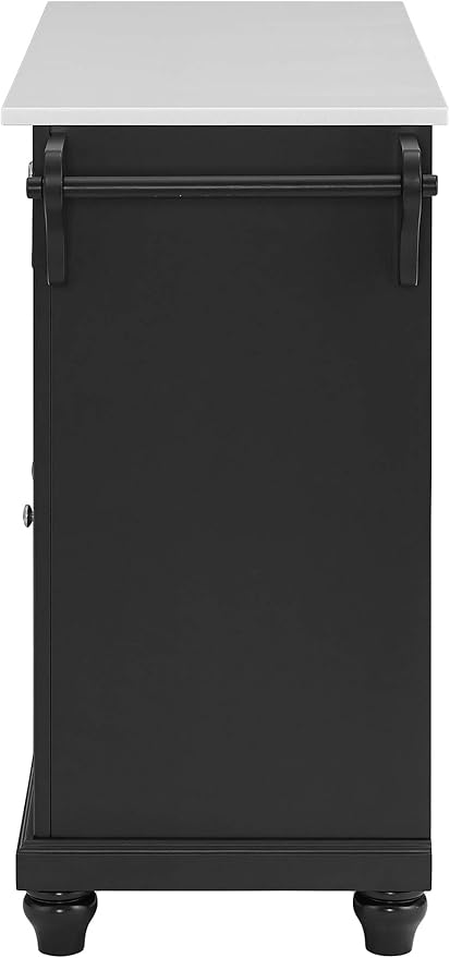 Crosley Furniture Cambridge Stone Top Rolling Kitchen Island Storage Cart, Microwave Stand, Spice Rack, Black