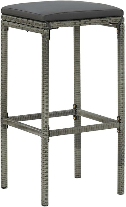 3 Piece Bar Set with Stools Modern Grey Rectangular Table and 2 Seating Stools Synthetic Poly Rattan Lightweight for Indoor Outdoor Dining Room Kitchen Bistro