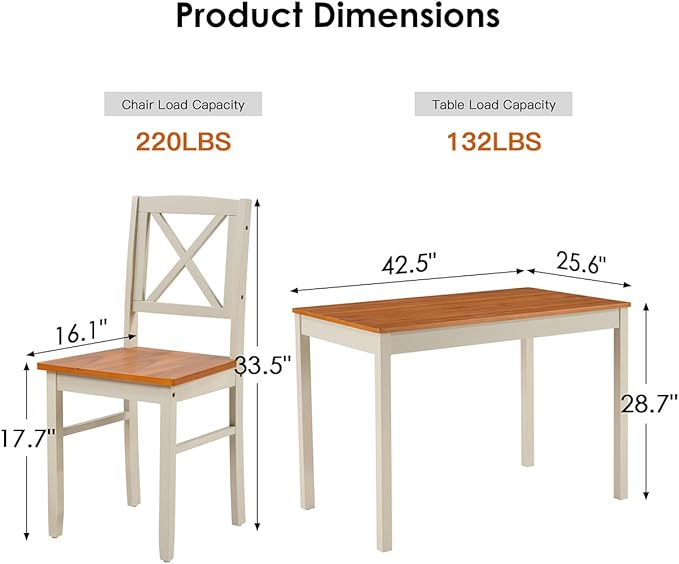 Majnesvon 5 Piece Dining Table Set for 4, Farmhouse Kitchen Table Set with Chairs, Wood Dining Table Chair for Kitchen, Restaurant, Apartment (Grey+Brown)
