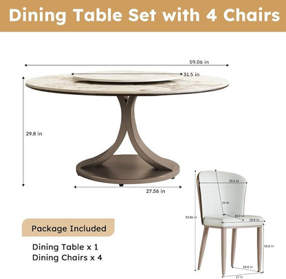 Modern Sintered Stone Dining Table for 4-6, Luxury Rectangular Kitchen Dinette with Faux Marble Top & Heavy-Duty Metal Legs, Heat-Resistant Furniture for Dining Room (59")
