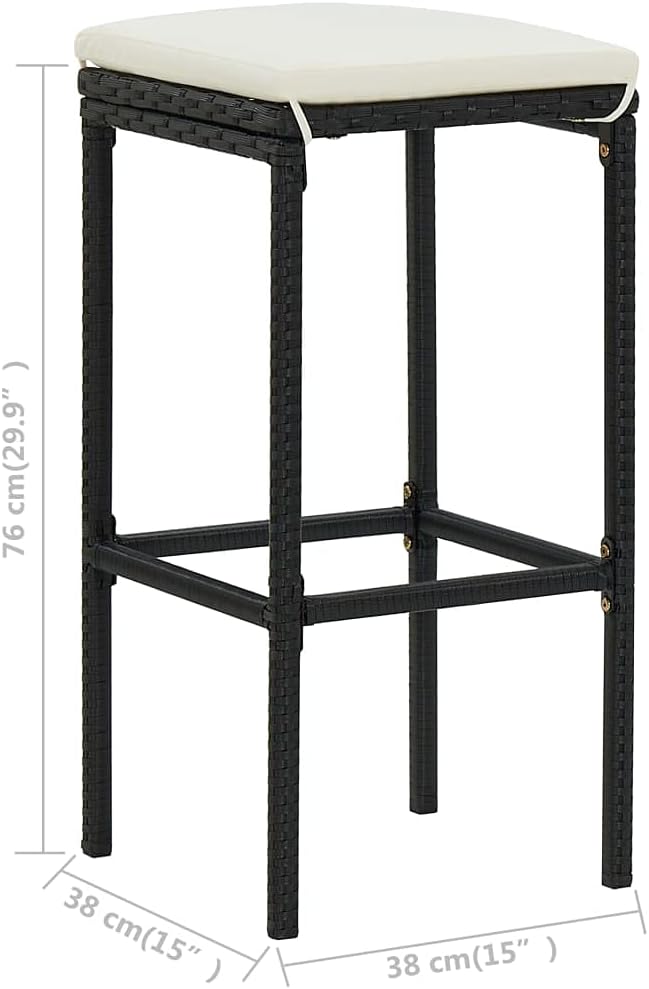 3 Piece Bar Table Set with PE Rattan Steel Frame Black Indoor Outdoor Bistro Set for Kitchen Living Room Patio Furniture
