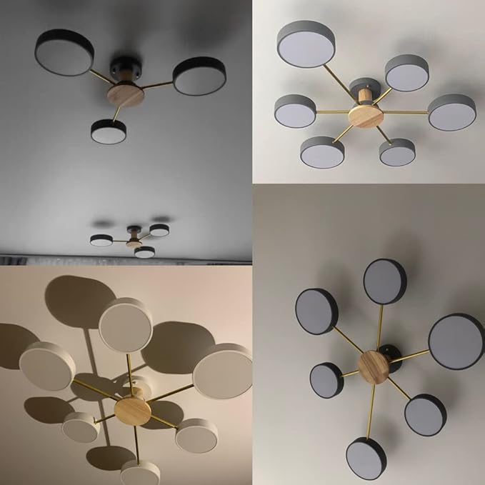 LED Ceiling Light Fixture,32 Inch 5-Lights Modern Ceiling Lights Flush Mount Wooden 40W Dimmable Chandelier for Living Room Bedroom Kitchen,3000K/4000K/6000K Temperatures Selectable Black
