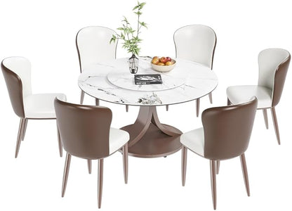 Modern Sintered Stone Dining Table for 4-6, Luxury Rectangular Kitchen Dinette with Faux Marble Top & Heavy-Duty Metal Legs, Heat-Resistant Furniture for Dining Room (59" + 8 Chairs)