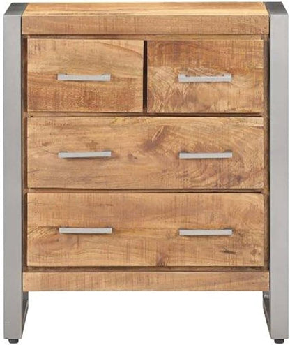 Industrial Sideboard, Rough Mango Wood, Iron Frame, 23.6" Long, 4-Drawer Storage Cabinet for Living Room, Natural Brown Kitchen Furniture