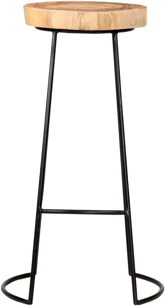 Set of 2 Bar Stools with Acacia Wood Seat and Black Steel Frame for Kitchen Island Dining Room or Patio Bar Area