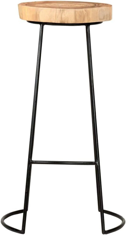 Set of 2 Bar Stools with Acacia Wood Seat and Black Steel Frame for Kitchen Island Dining Room or Patio Bar Area