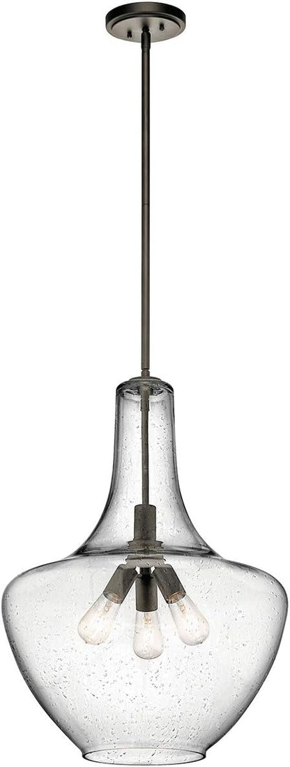 Kichler Everly 27.5" 3 Light Bell Pendant Clear Seeded Glass Olde Bronze