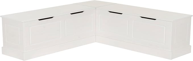 Linon Tobin White Dining Nook with Hidden Storage Includes Beige Cushion Set and Pillows