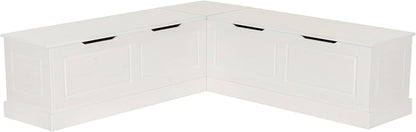 Linon Tobin White Dining Nook with Hidden Storage Includes Beige Cushion Set and Pillows