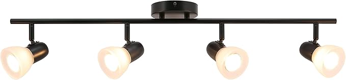 XiNBEi Lighting Track Light, 4 Light Track Bar Lighting with Glass, Modern Black Kitchen Ceiling Light XB-TR1237-4-MB