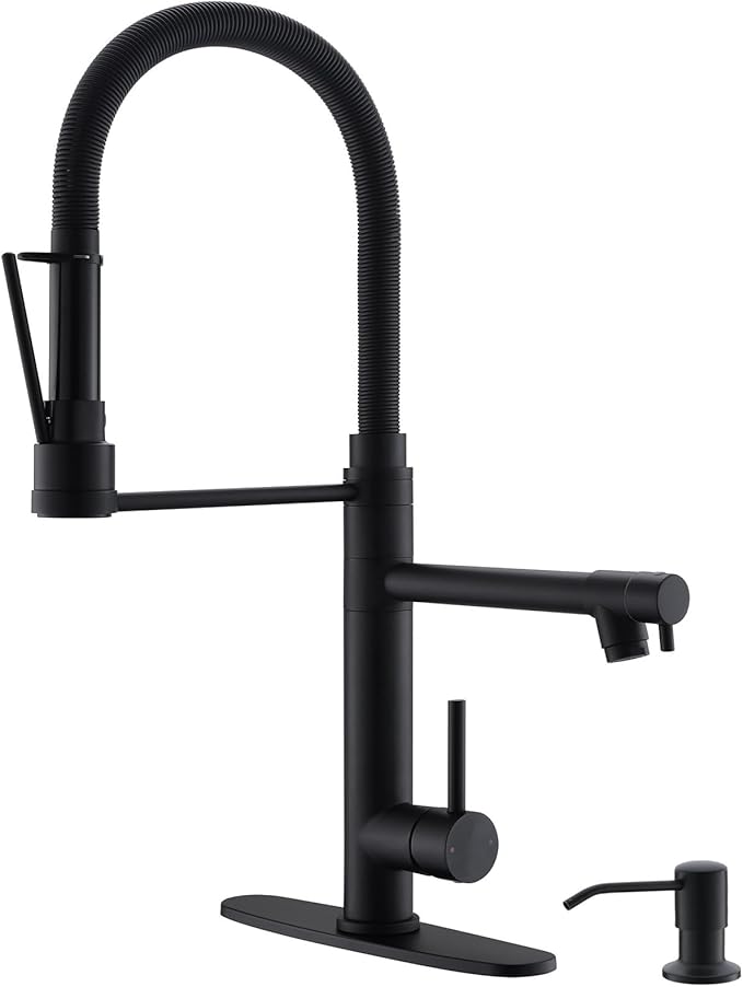 GIMILI Matte Black Kitchen Faucet with Soap Dispenser Commercial Kitchen Faucet with Pull Down Sprayer Double-Headed Single Handle Spring Stainless Steel Kitchen Sink Faucet