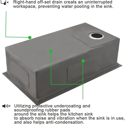 30 Inch Drop in Kitchen Sink, 30x22 Single Bowl Drop in Sink Kitchen Topmount Workstation 16 Gauge Stainless Steel Sink Deep Basin with Offset Drain
