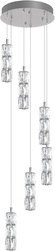 ykolupty H78 Pendant Lights Kitchen Island 6-Lights Pendant Chandelier for Dining Room Hallway Stairwell,LED Dimmable 2700K-6000K (Silver Chandelier)