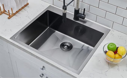 VAPSINT 25x22 Inch Black Drop In Kitchen Sink, 25 x 22 Inch Top Mount 16 Gauge Stainless Steel Single Bowl Deep Small Kitchen Sink, RV Laundry Utility Sinks with Basket Strainer
